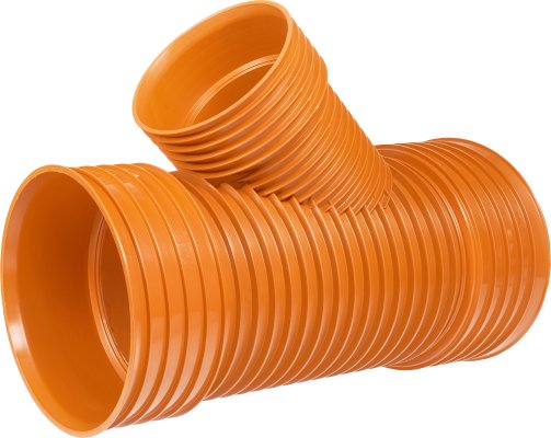 Trójnik trzykielichowy kanalizacji zewnętrznej K2-Kan ID 45° PP bez uszczelek do rur korugowanych, oranż 300/200 Kaczmarek 1022283450